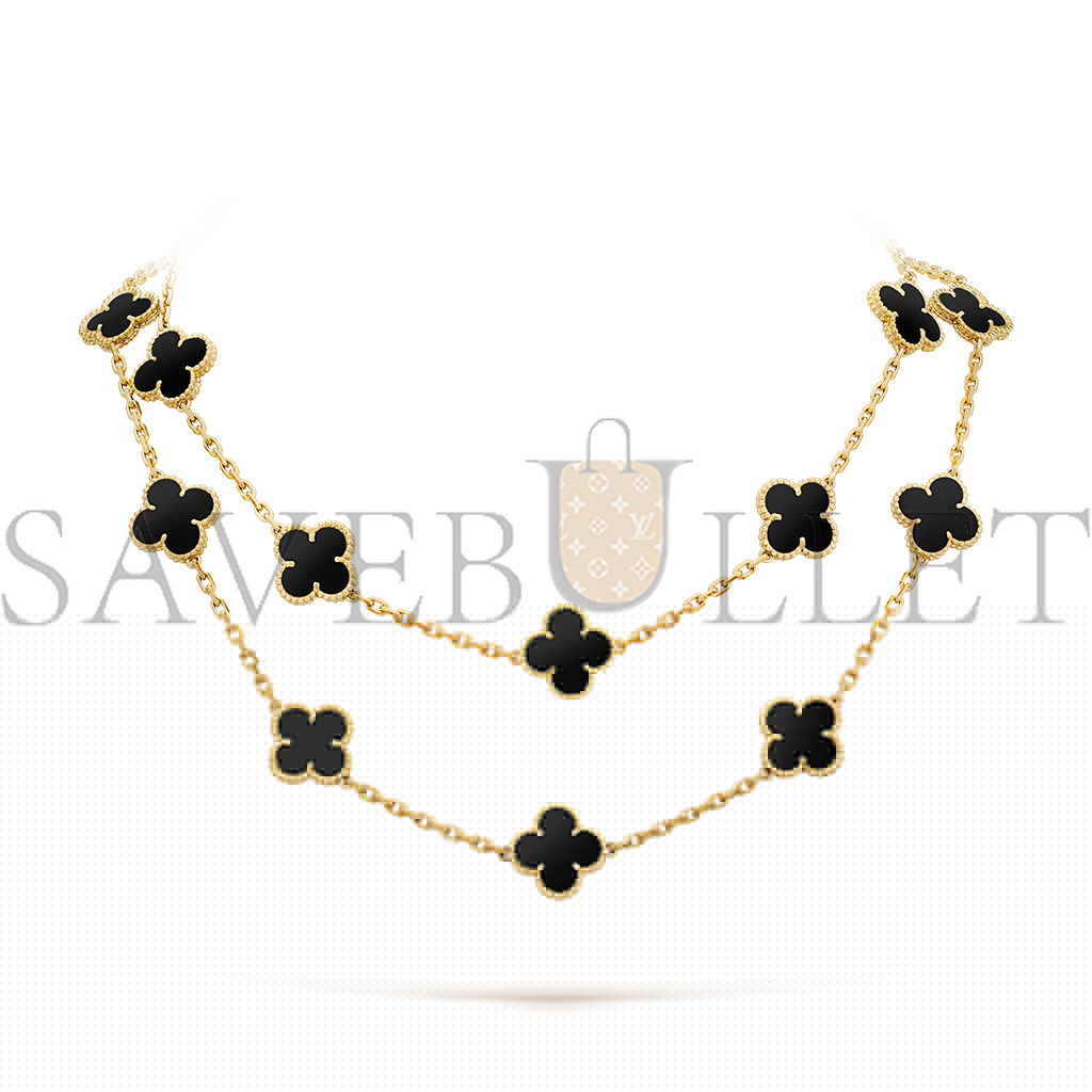 V*N CL*F arpels vintage alhambra long necklace, 20 motifs - yellow gold, onyx  vcara43100